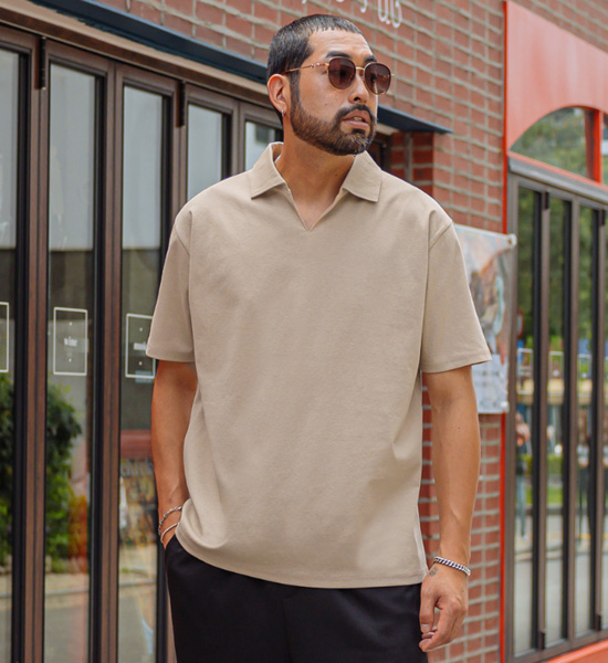 (L~5XL)<br>우아스코 オープンカラー 半そでティー