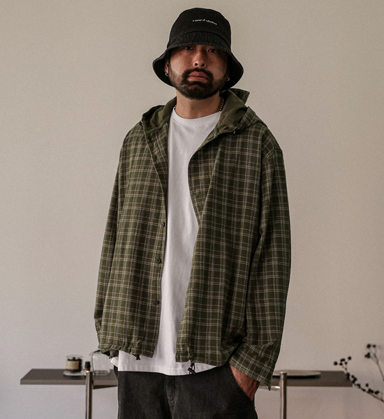 (M-2XL)<BR>라마조디 フードチェックのシャツ 611