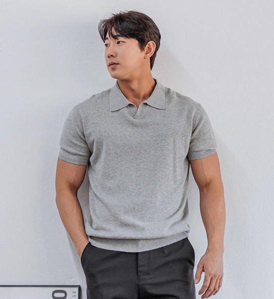 (L~5XL)<br>킨토어 カラー 半袖のニット