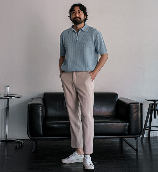 (L-5XL)<BR>니토다 半袖襟ニット