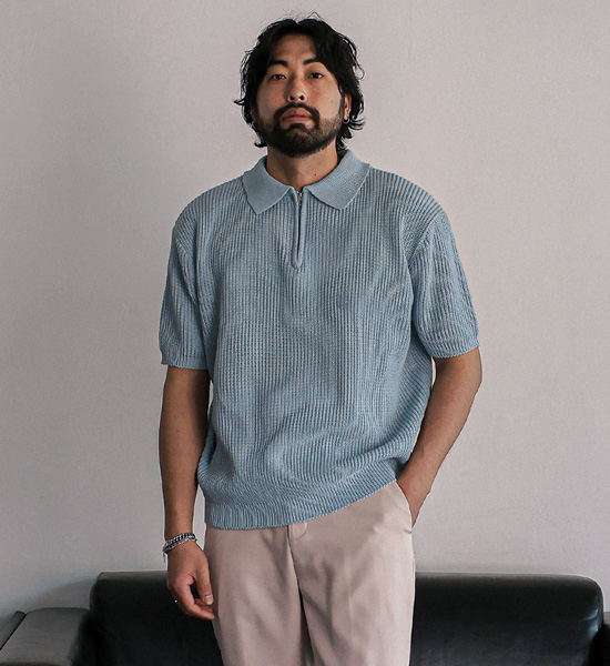 (L-5XL)<BR>니토다 半袖襟ニット