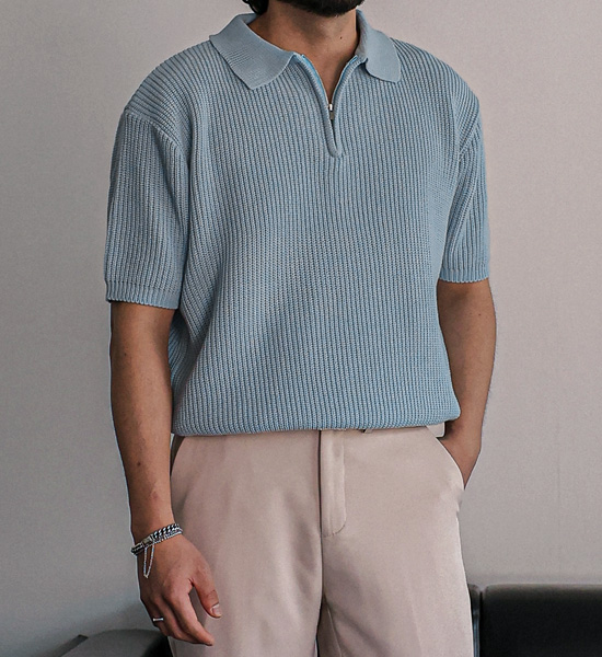 (L-5XL)<BR>니토다 半袖襟ニット