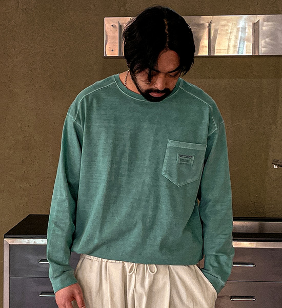 (L-5XL)<BR>몬티노 顔料 切開長袖Tシャツ T107
