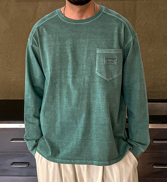 (L-5XL)<BR>몬티노 顔料 切開長袖Tシャツ T107