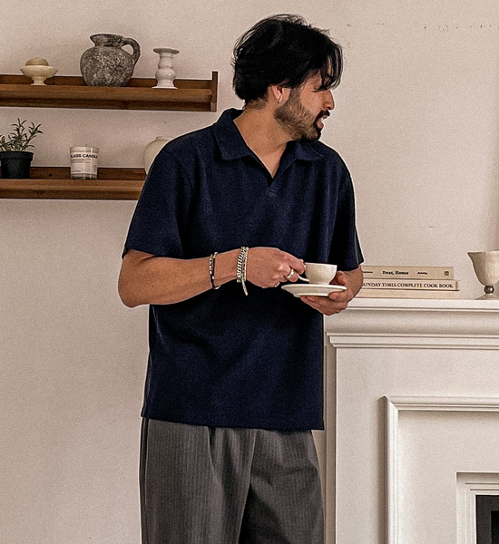 (M-4XL)<BR>캐스단 半袖襟ニット