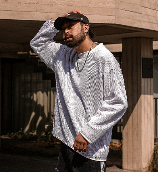하이로니 メッシュ レイヤ 長袖Tシャツ