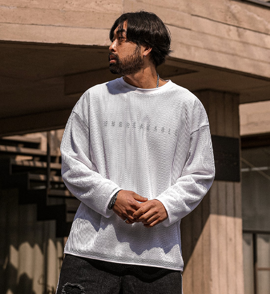 하이로니 メッシュ レイヤ 長袖Tシャツ