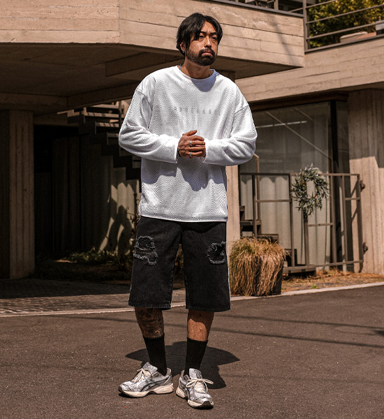 하이로니 メッシュ レイヤ 長袖Tシャツ