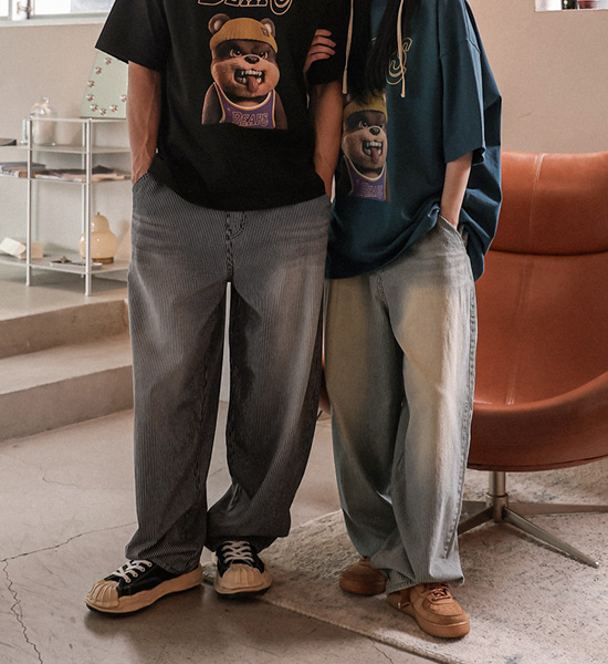 코라드비 ワイドフィット ストライプ デニムパンツ