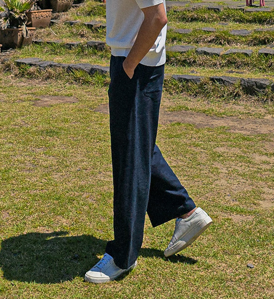(L-5XL)<BR>켈시 麻切り セミワイドフィット バンディングパンツ