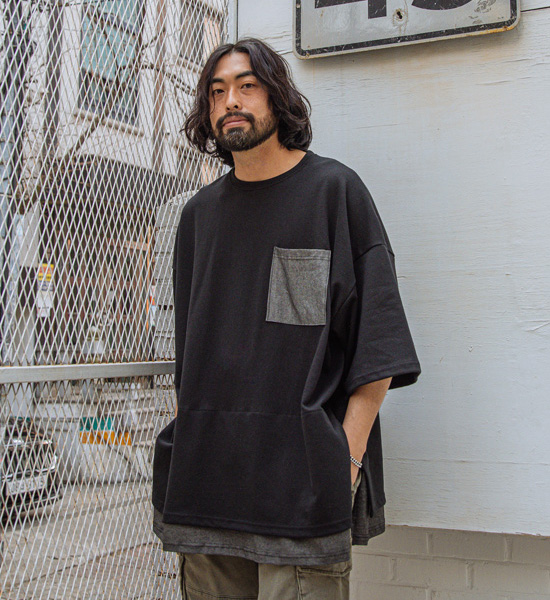 (XL~6XL)<br>니오브라 데님레이어드 半そでティー T230