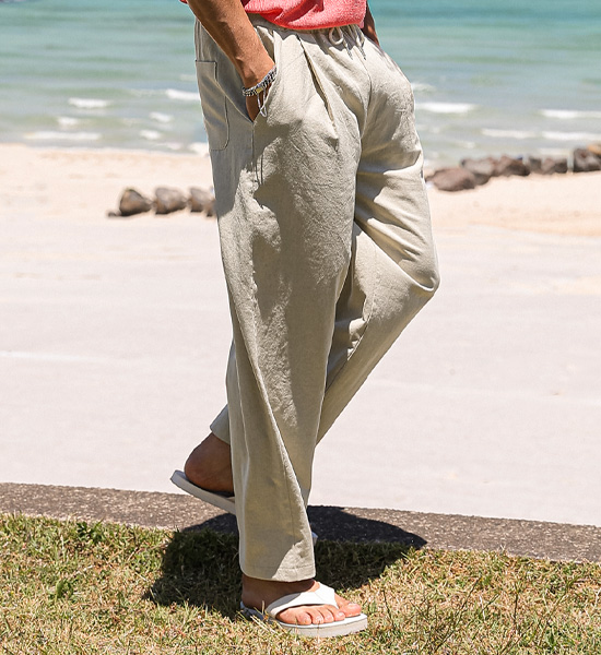 (M-5XL)<BR>쿠티치 セミワイドフィット リネンバンディングパンツ A24