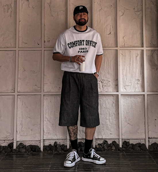(L-5XL)<BR>푸기카 バミューダ デニムバンディングショートパンツ