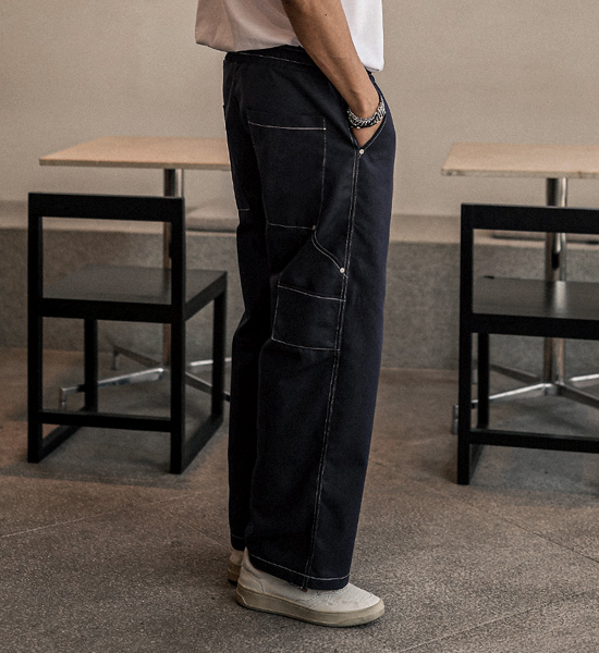 시그론 セミワイドフィット デニム·カーゴ バンディングパンツ