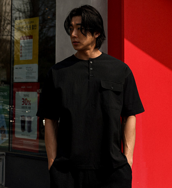 (XL-4XL)<br>반모리사 ヘンリーネック 半そでティー