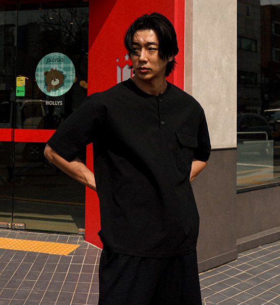 (XL-4XL)<br>반모리사 ヘンリーネック 半そでティー