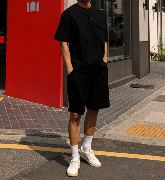(XL-4XL)<br>반모리사 ヘンリーネック 半そでティー