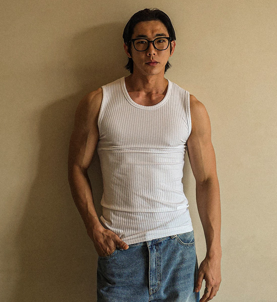 (L-5XL)<BR>노디카스 リブ袖なしシャツ T025