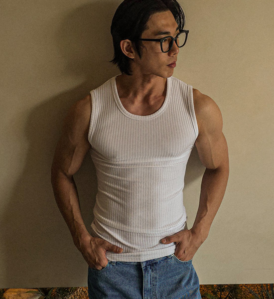 (L-5XL)<BR>노디카스 リブ袖なしシャツ T025