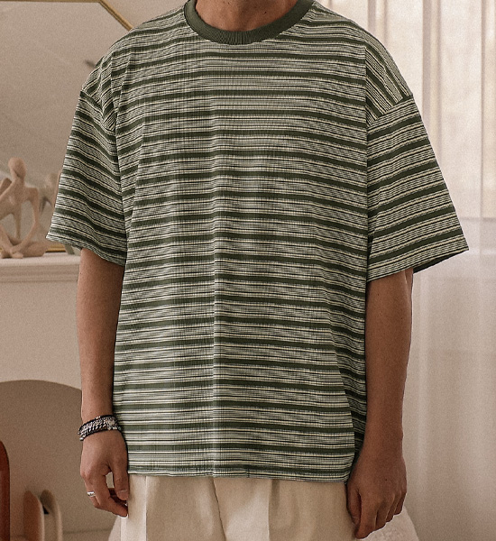 (XL-4XL)<BR>타번치 縞模様 半そでティー