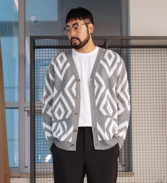 (L~5XL)<BR>다이아포켓 カーディガン