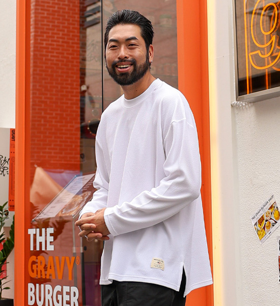 (XL-6XL)<br>루캉 パッチ長袖Tシャツ<br><font color="#fb5ec9"><B>[1+1]</B></font>