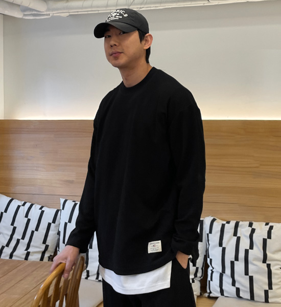 (XL-6XL)<br>루캉 パッチ長袖Tシャツ<br><font color="#fb5ec9"><B>[1+1]</B></font>