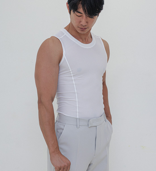 (L-5XL)<BR>마크타퍼 補正袖なしシャツ<br><font color="#fb5ec9"><B>[1+1]</B></font>