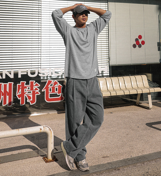 (L-5XL)<BR>나클로 ワッフル 長袖Tシャツ<br><font color="#fb5ec9"><B>[1+1]</B></font>