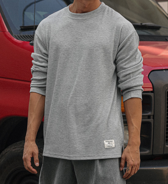 (L-5XL)<BR>나클로 ワッフル 長袖Tシャツ<br><font color="#fb5ec9"><B>[1+1]</B></font>