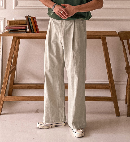 (L-5XL)<BR>스코퍼스 セミワイドフィット バックバンディング 린넨팬츠