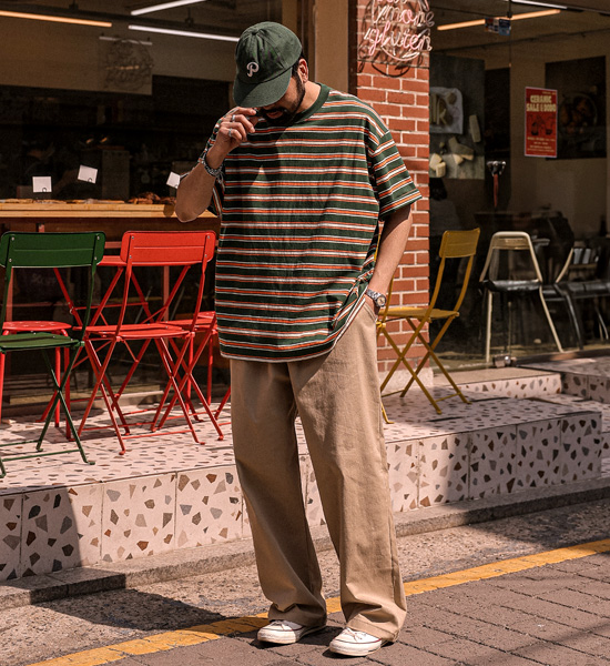 (XL-6XL)<br>모티키오 縞模様 半そでティー