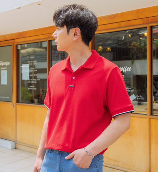 (L-6XL)<br>모닝커피 半袖襟Tシャツ