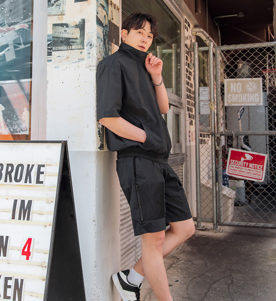 (L-6XL)<BR>클루이 半そで ジップアップ+애나스 バンディング ハーフパン