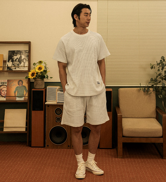 (XL-6XL)<br>바라우타 ワッフル半袖Tシャツ SET002-T+크리초마 ワッフルバンドのショートパンツ SET002-P