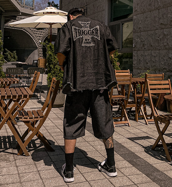 (L-5XL)<BR>우보스코 デニム半袖シャツ