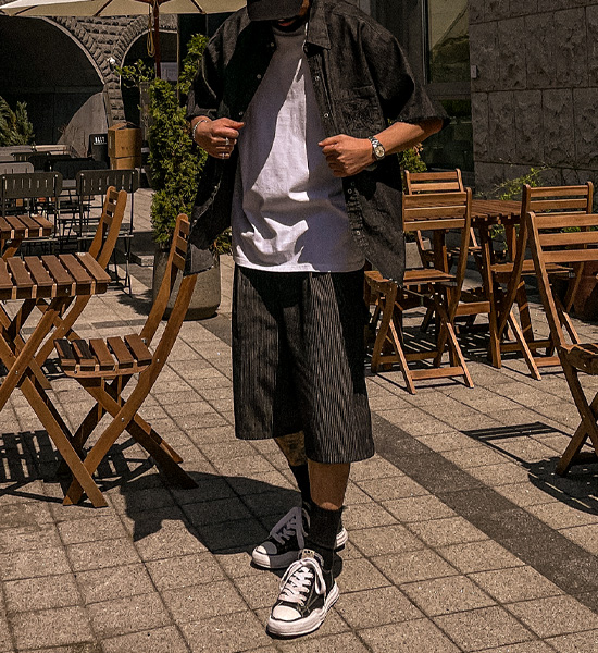 (L-5XL)<BR>우보스코 デニム半袖シャツ