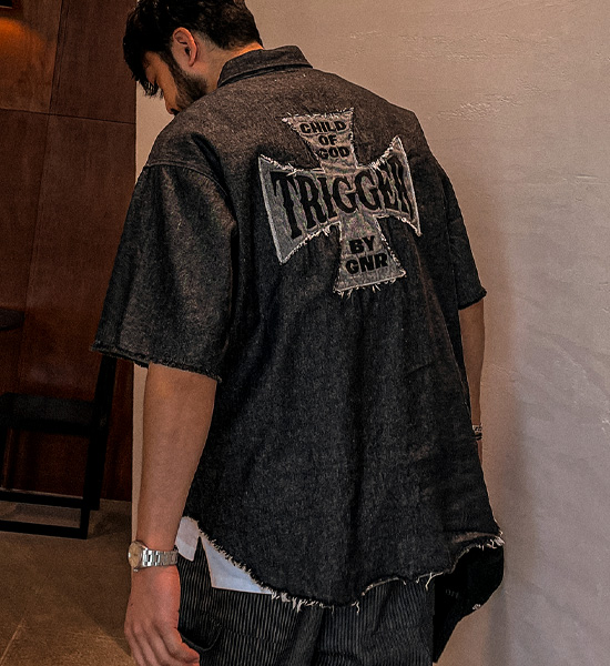 (L-5XL)<BR>우보스코 デニム半袖シャツ