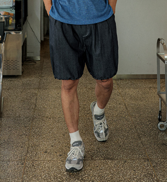 (XL-6XL)<BR>라리야 リネンノンウォッシュジーンズ バンディング半ズボン