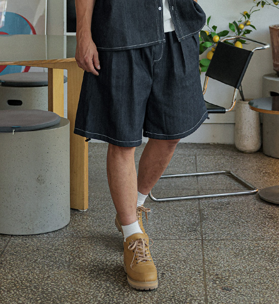 (XL-6XL)<BR>라리야 リネンノンウォッシュジーンズ バンディング半ズボン