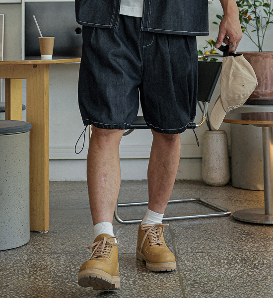 (XL-6XL)<BR>라리야 リネンノンウォッシュジーンズ バンディング半ズボン