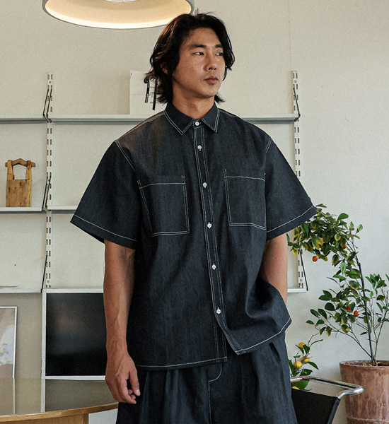 (XL-6XL)<BR>카이토 リネンノンウォッシュジーンズ 半袖シャツ