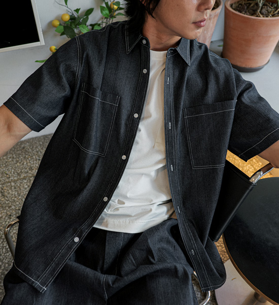 (XL-6XL)<BR>카이토 リネンノンウォッシュジーンズ 半袖シャツ