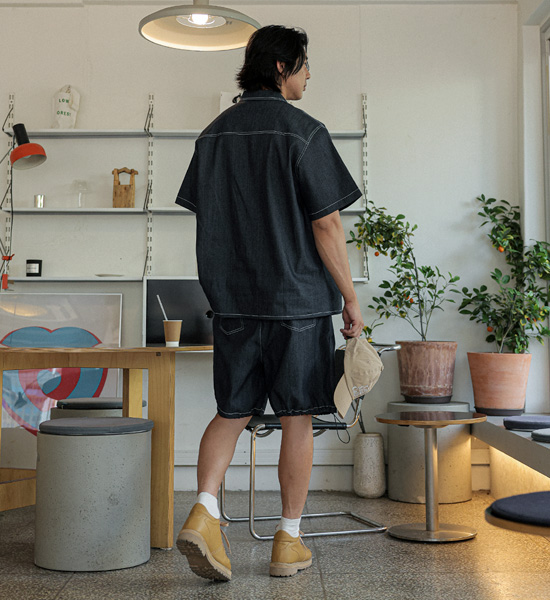 (XL-6XL)<BR>카이토 リネンノンウォッシュジーンズ 半袖シャツ