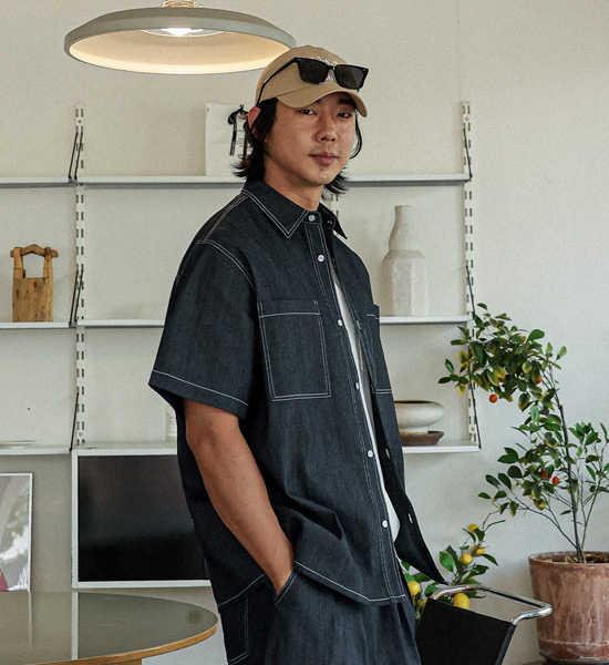 (XL-6XL)<BR>카이토 リネンノンウォッシュジーンズ 半袖シャツ