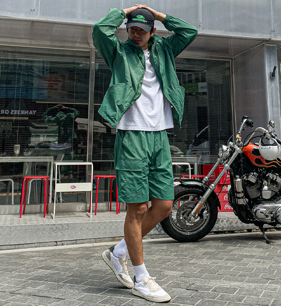 (M-6XL)<BR>코로트 ナイロンジップアップ 82301+스토지 ナイロン カーゴバンディングショートパンツ 82301