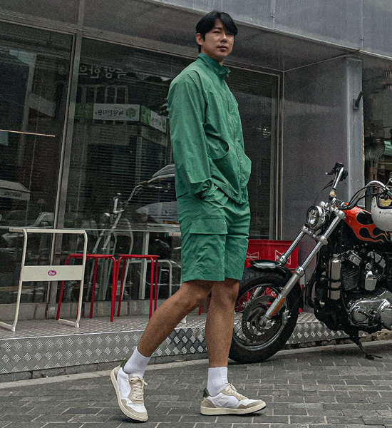 (M-6XL)<BR>코로트 ナイロンジップアップ 82301+스토지 ナイロン カーゴバンディングショートパンツ 82301