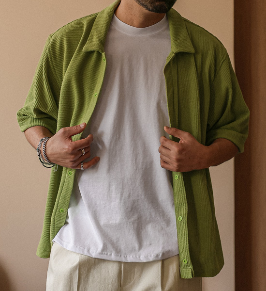 (L-5XL)<BR>노우라카 ニット 半袖シャツ