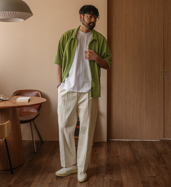 (L-5XL)<BR>노우라카 ニット 半袖シャツ