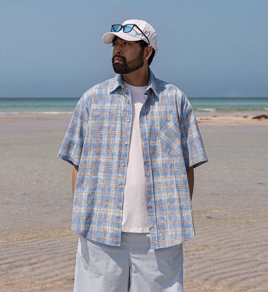 (XL-6XL)<br>우타이타 チェック半袖シャツ 25218